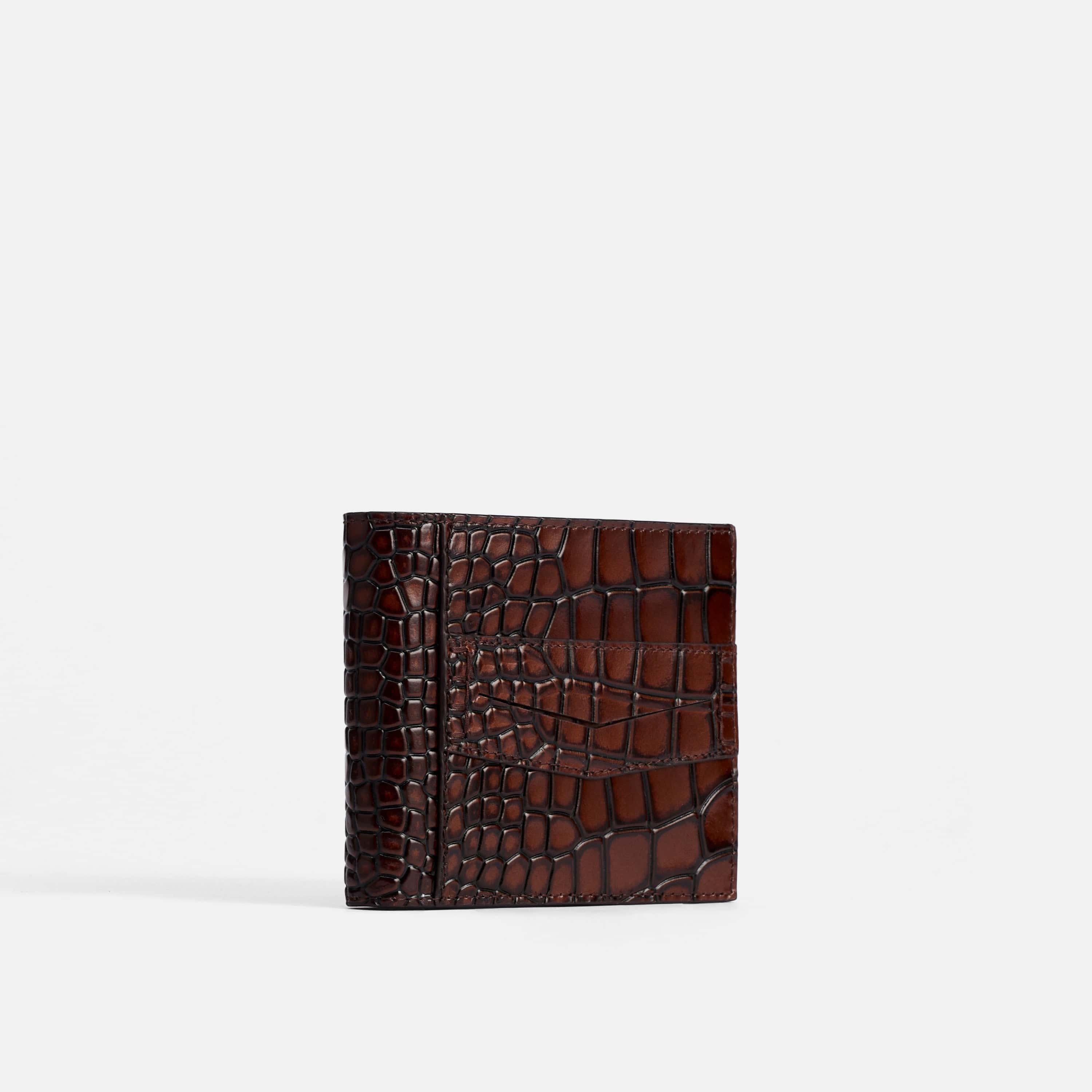 Marc Nolan Leather Bi-Fold Wallet - Brown Crocskin - Image 2