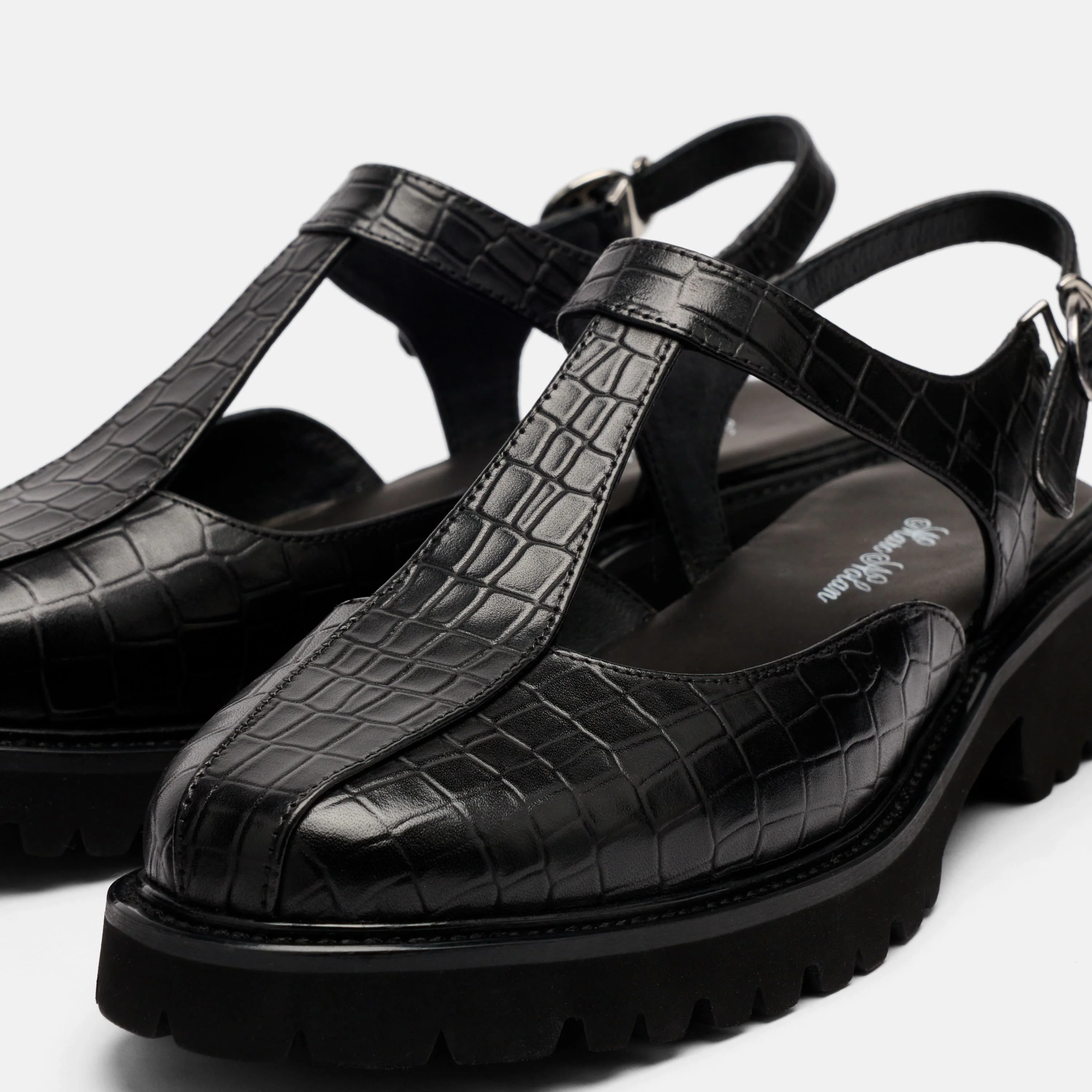 Frankie Black Crocskin Leather Mary Jane Slingbacks - Image 3