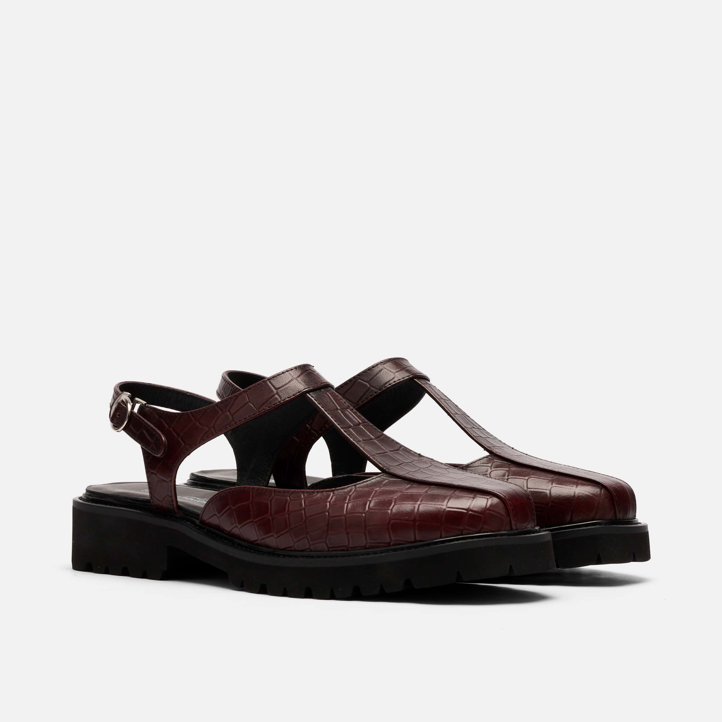Frankie Wine Crocskin Leather Mary Jane Slingbacks - Image 2