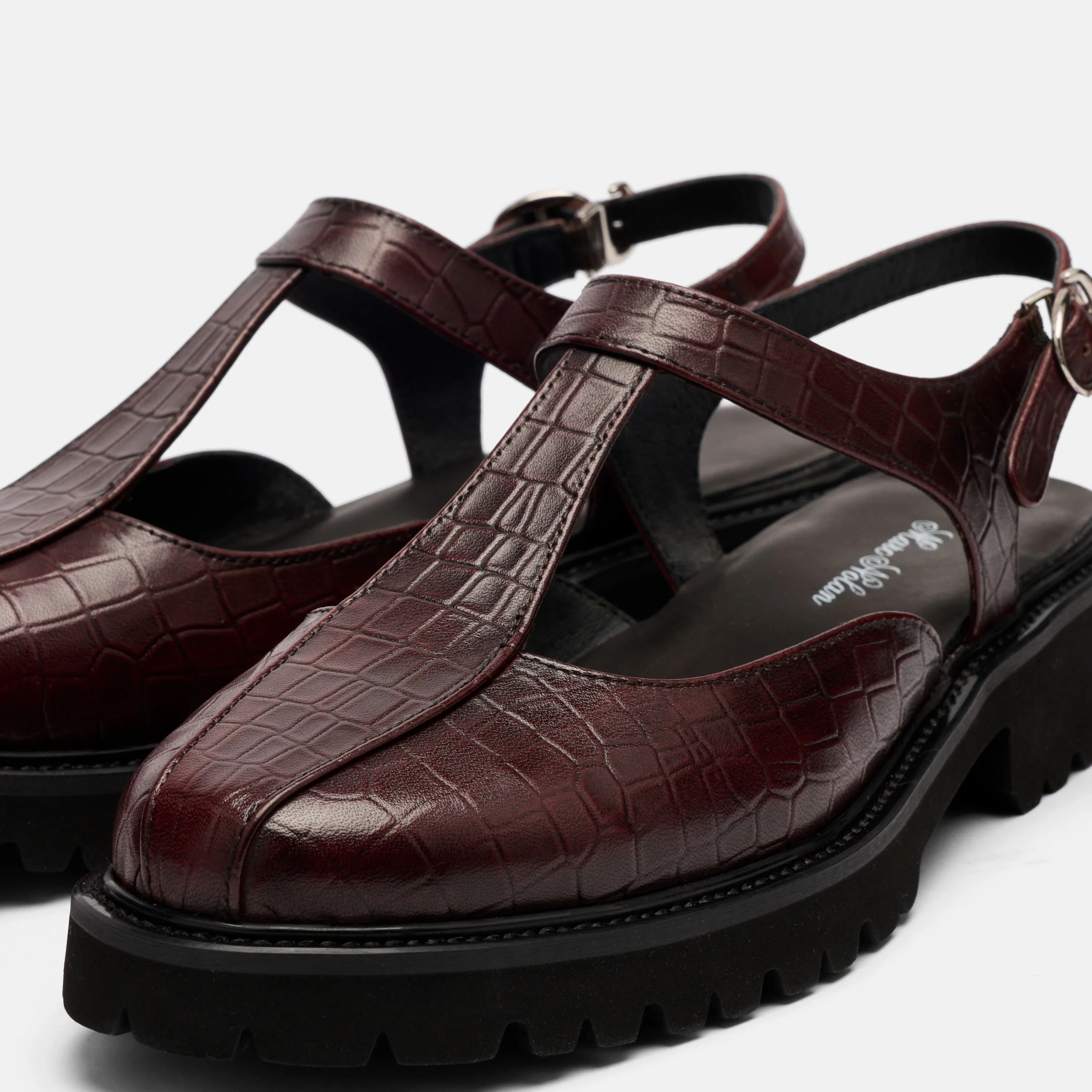 Frankie Wine Crocskin Leather Mary Jane Slingbacks - Image 3
