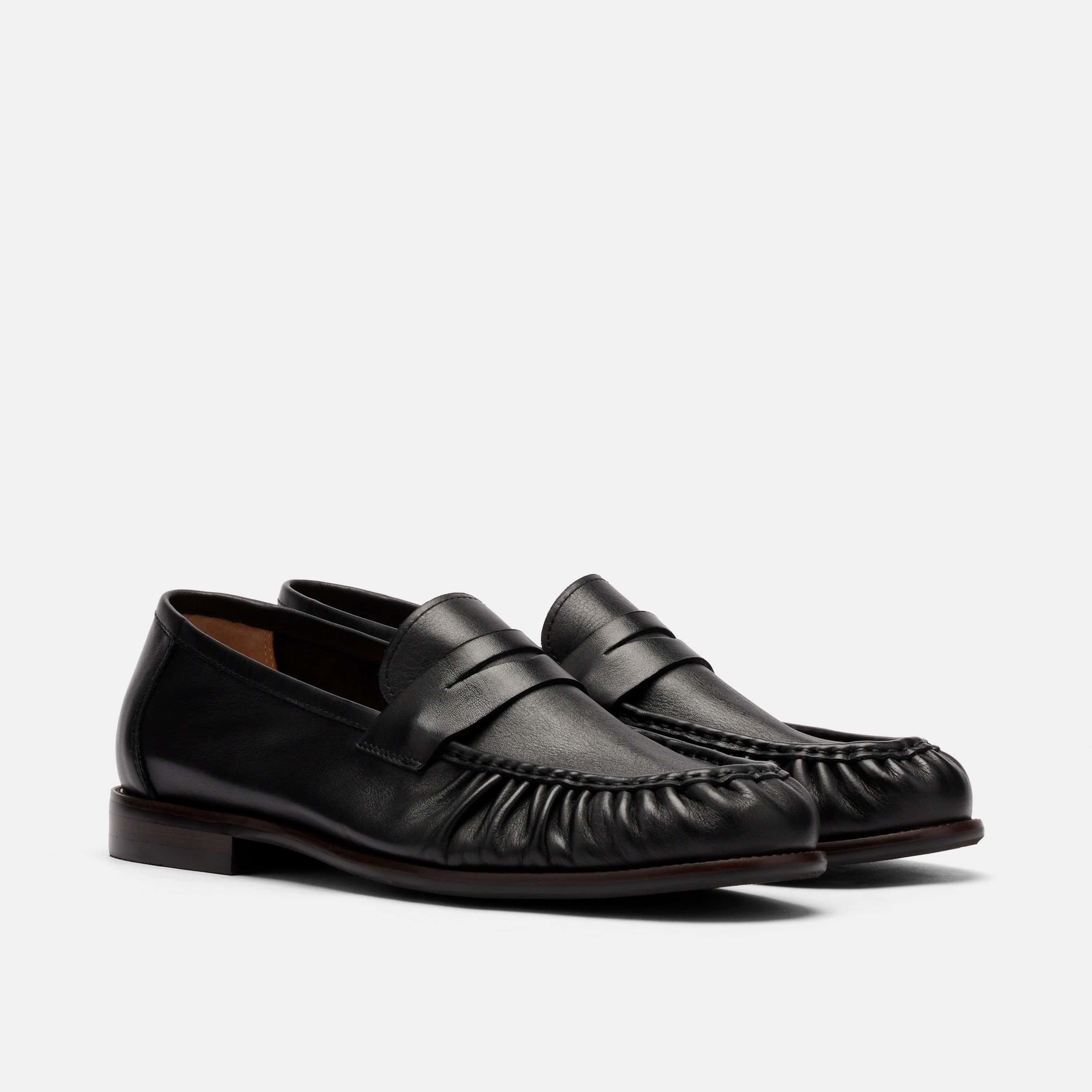 Kennedy Black Pleated Leather Penny Loafers - Image 2