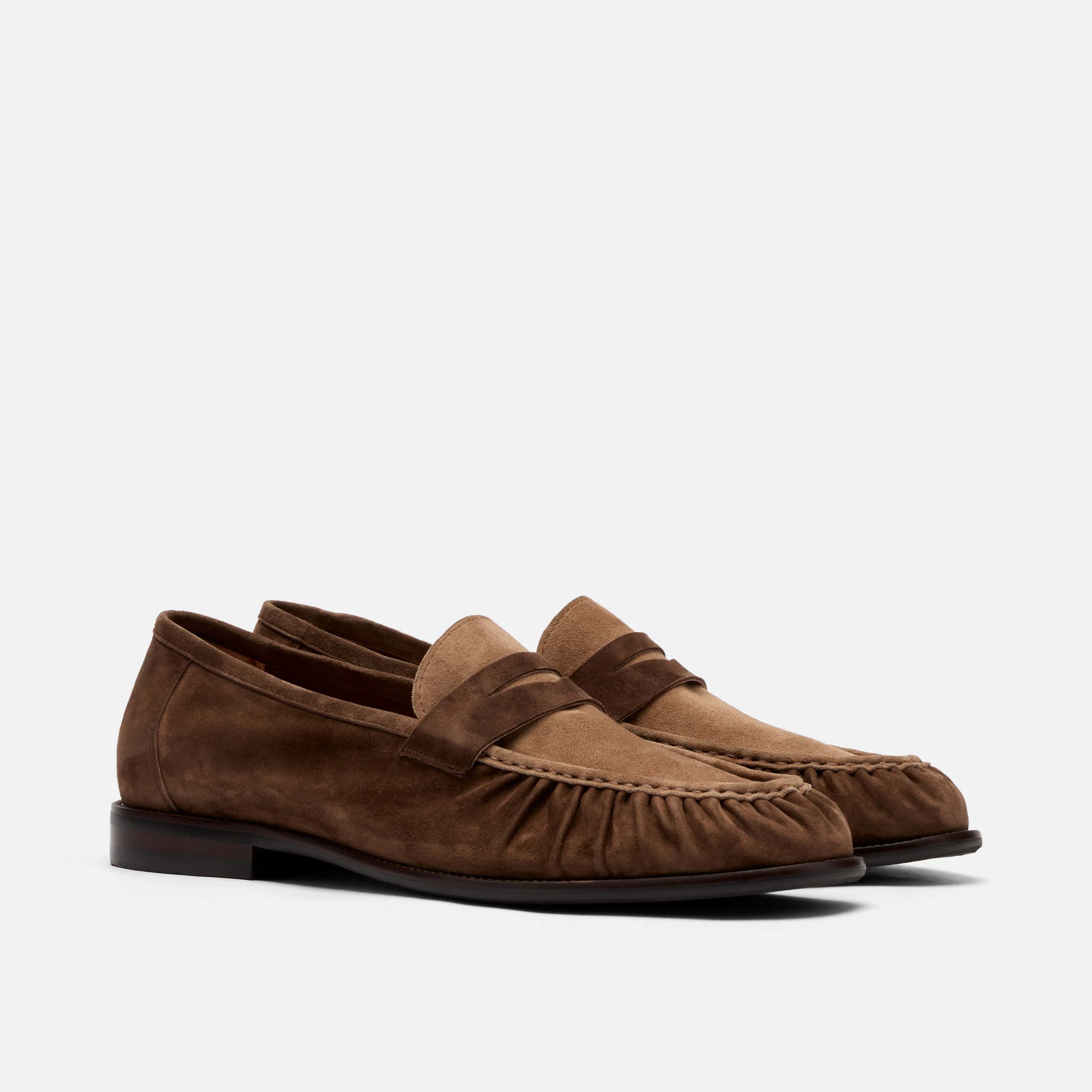 Kennedy Triple Brown Pleated Suede Penny Loafers - Image 2
