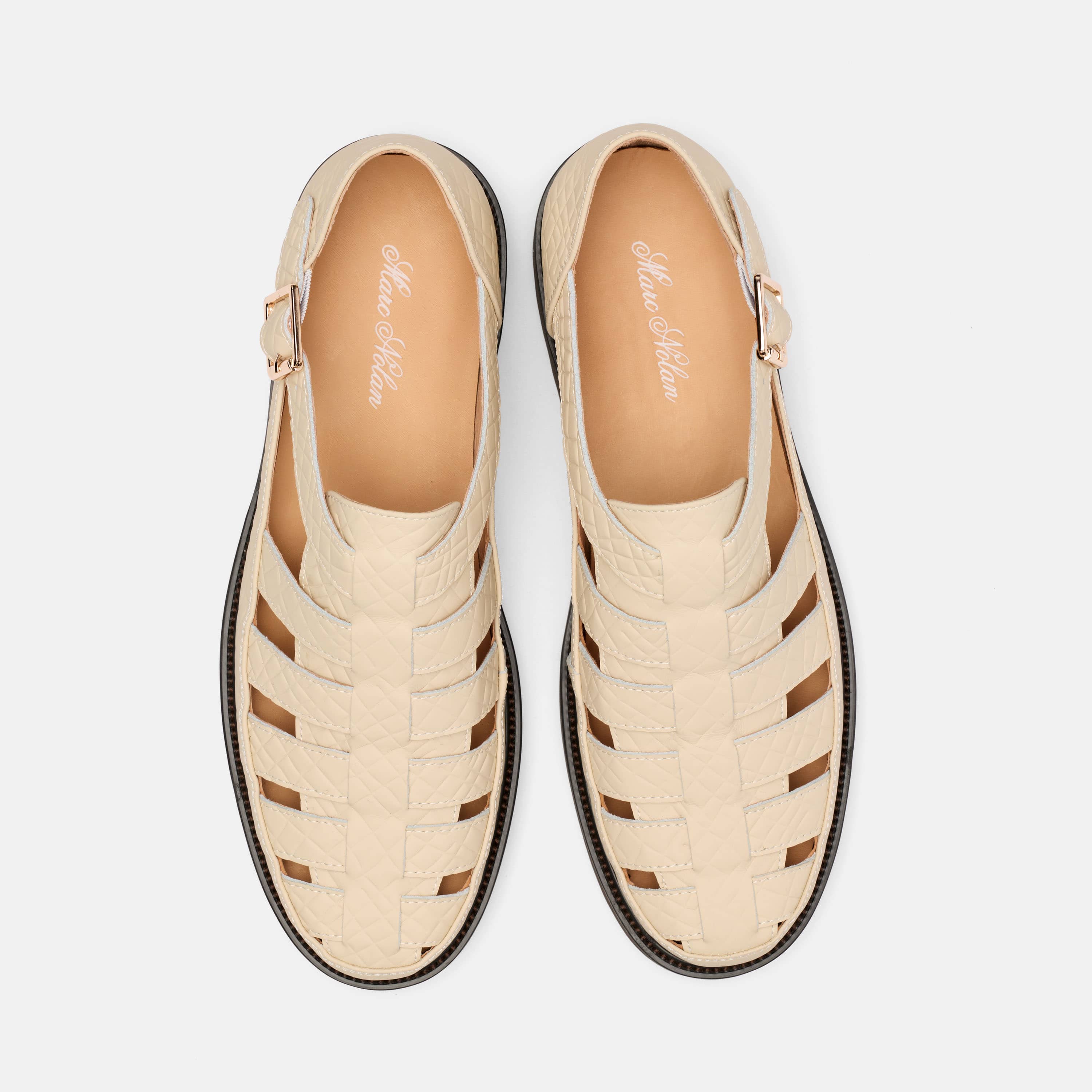 Magellan Cream Crocskin Leather Lug Fisherman Sandals - Image 5