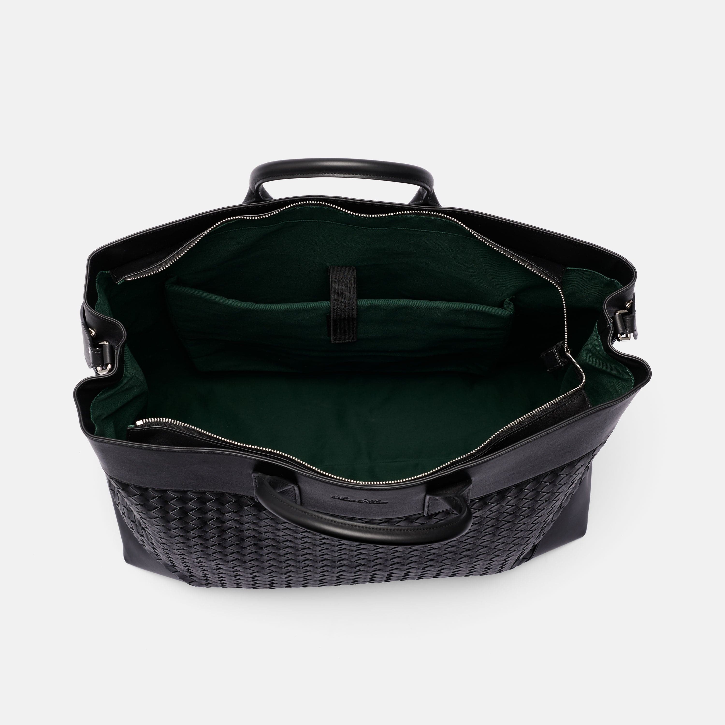 Marc Nolan Large Woven Leather Weekender - Black - Image 3