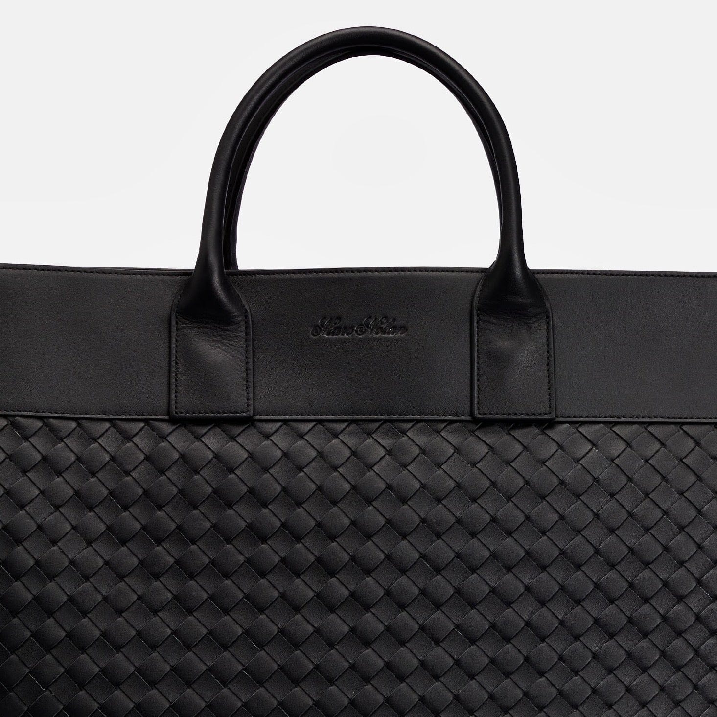 Marc Nolan Large Woven Leather Weekender - Black - Image 8