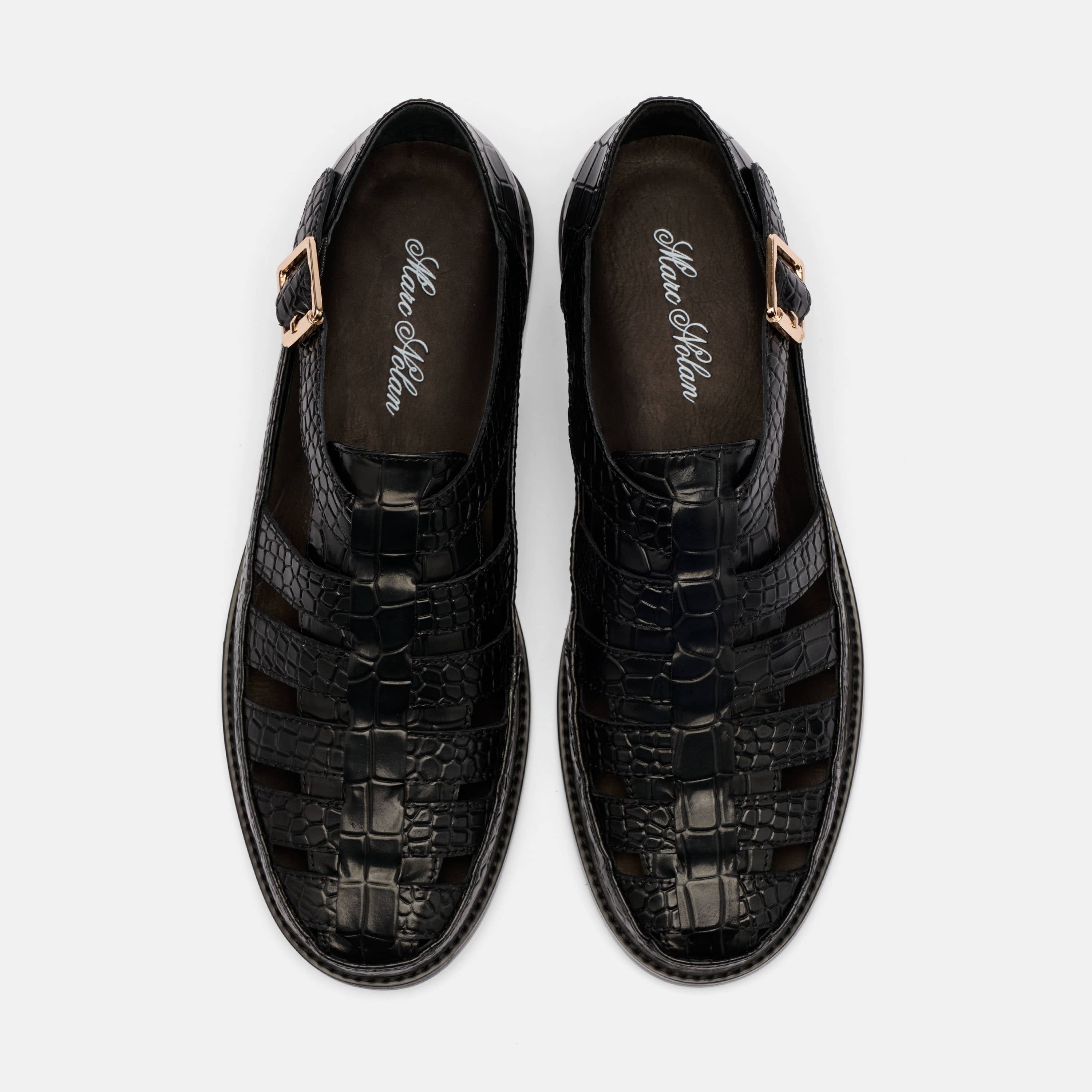 Mariner Black Crocskin Leather Fisherman Sandals - Image 5