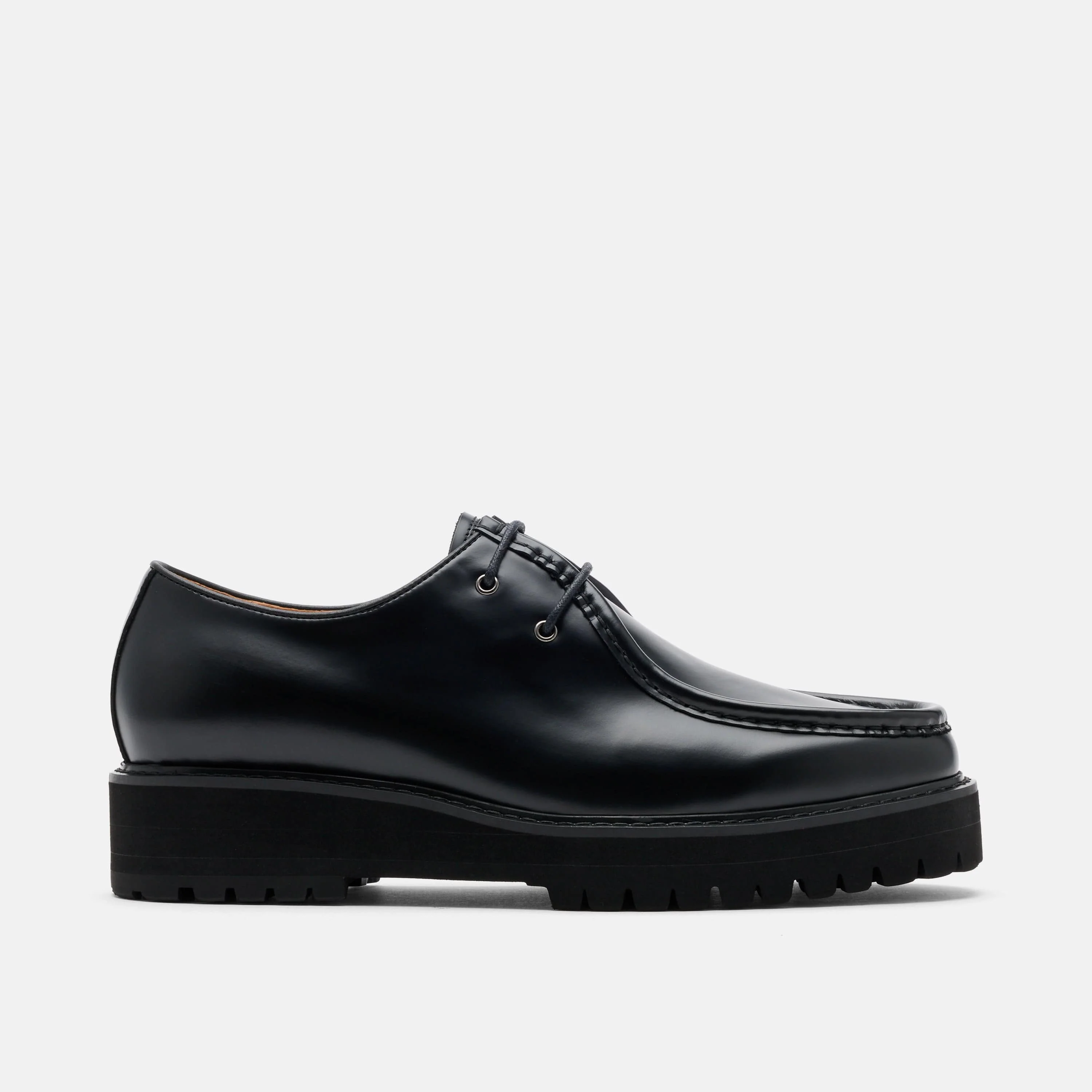 Montana Black Leather Moc Toe Derbys