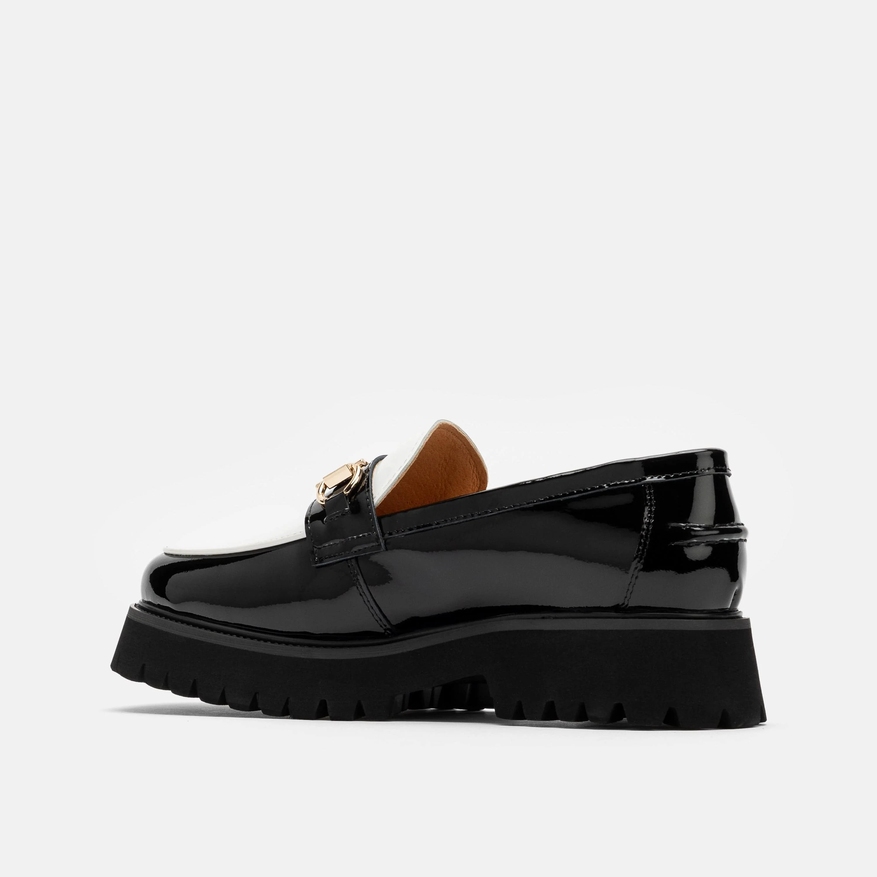 Ms. Boulevard Black/White Patent Leather Bit Loafers - Image 4