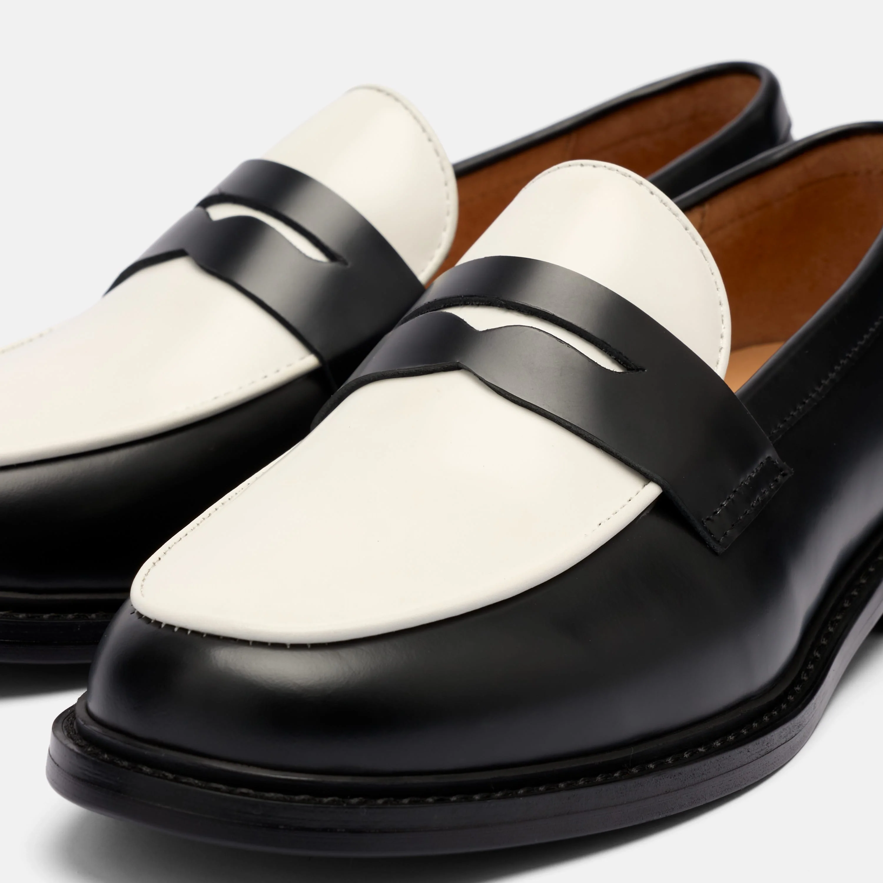 Ms. Calum Black/White Calf Leather Penny Loafers - Image 3