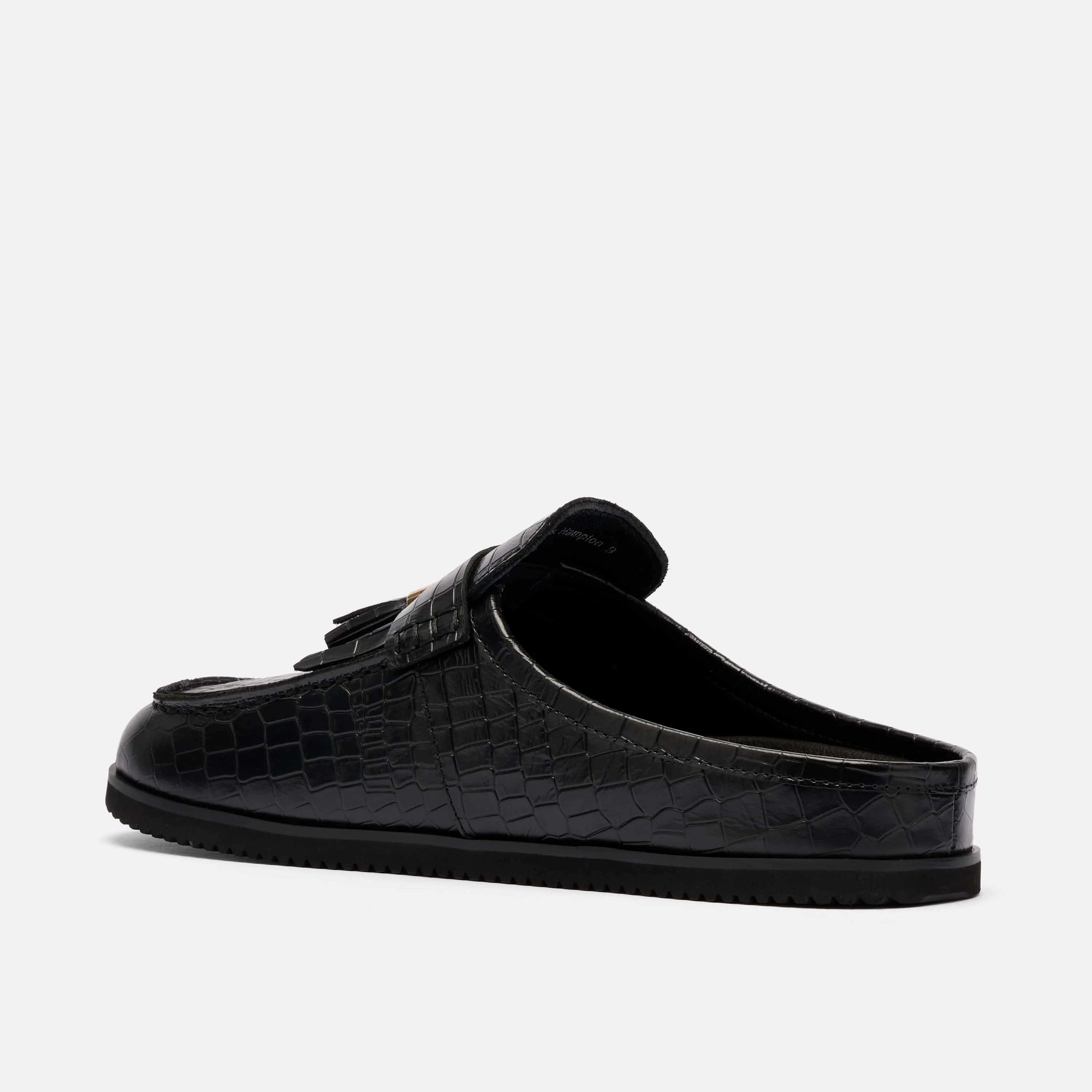 Ms. Hampton Black Crocskin Leather Tassel Mules - Image 4