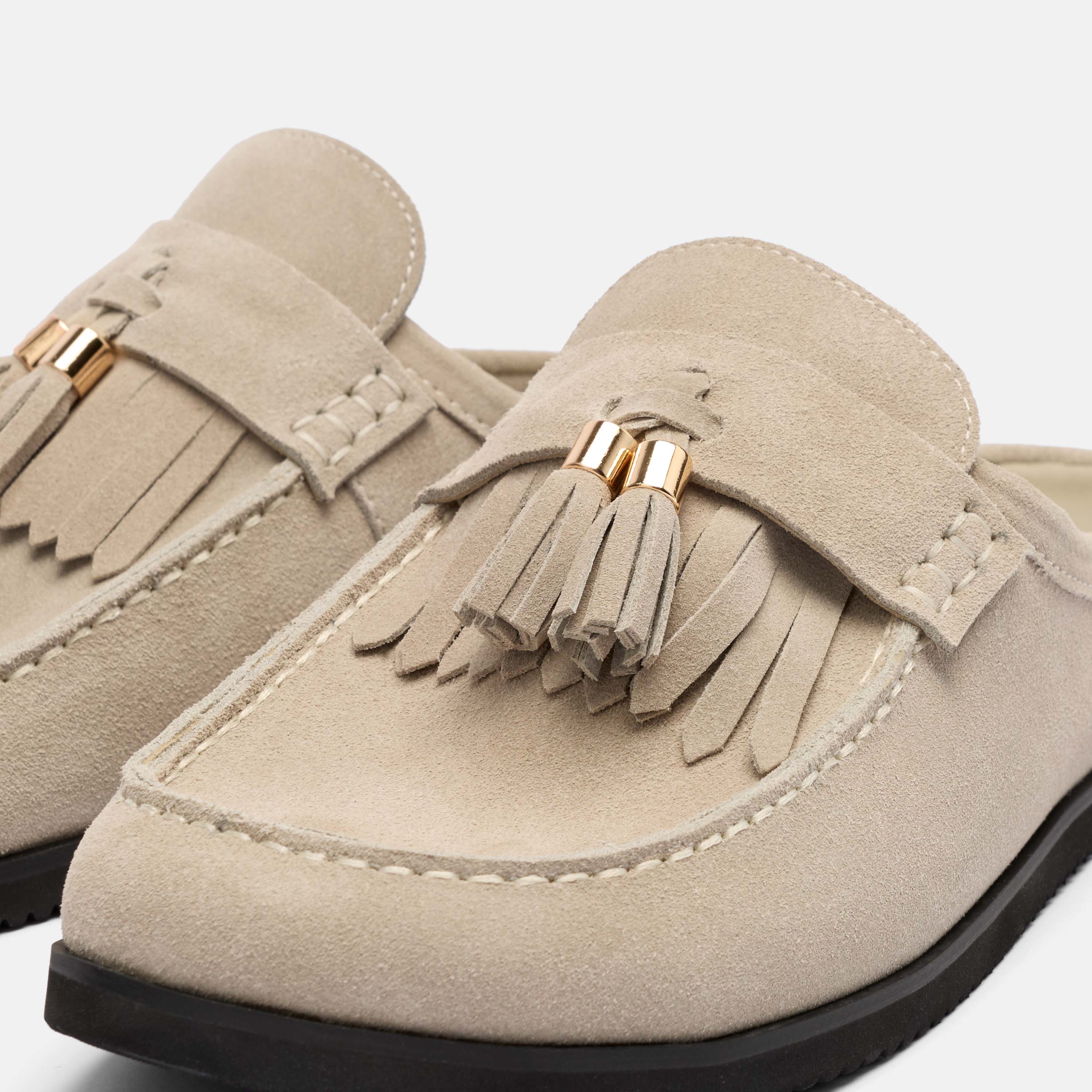 Ms. Hampton Stone Suede Tassel Mules - Image 3