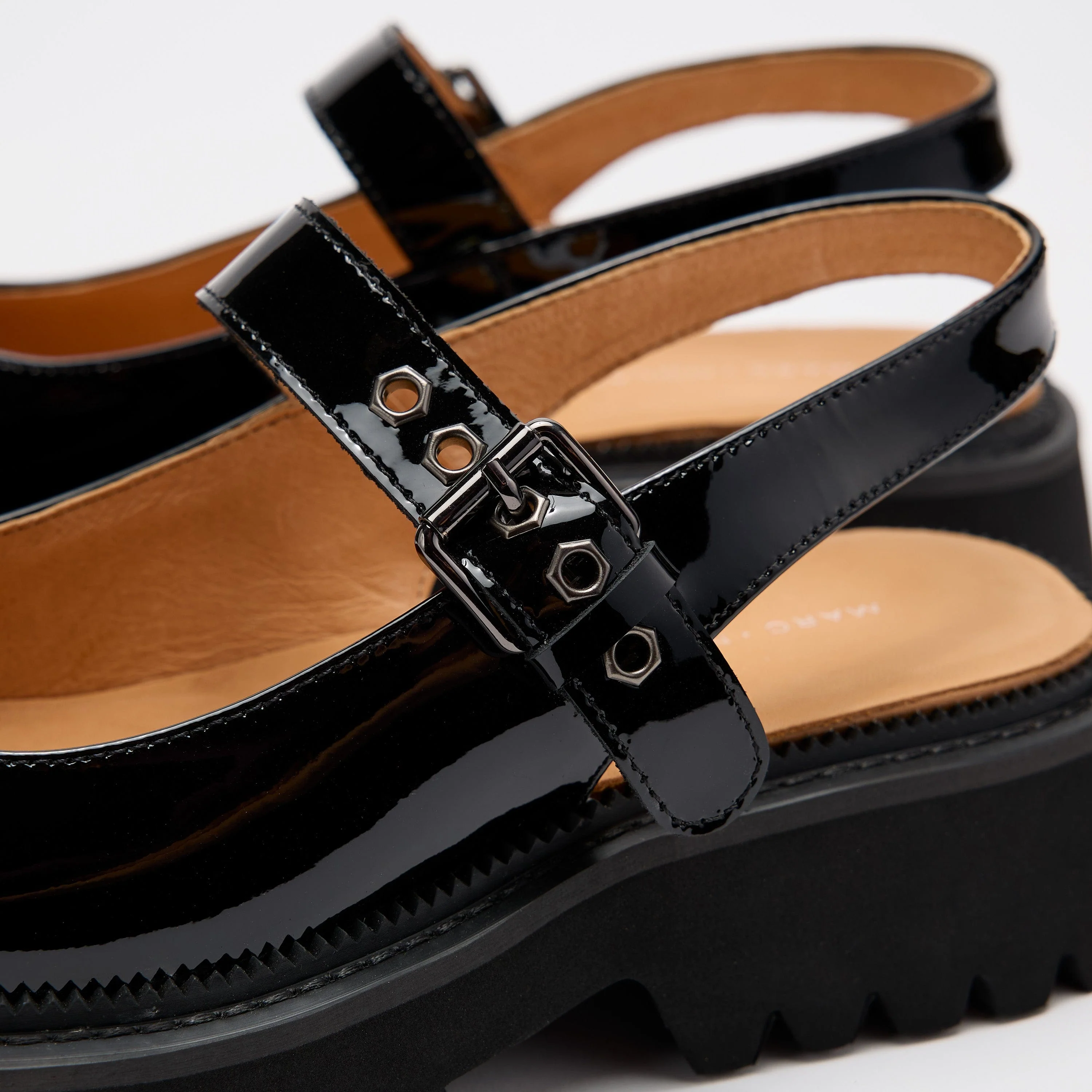 Luna Black Patent Leather Mary Jane Lug Slingbacks - Image 3