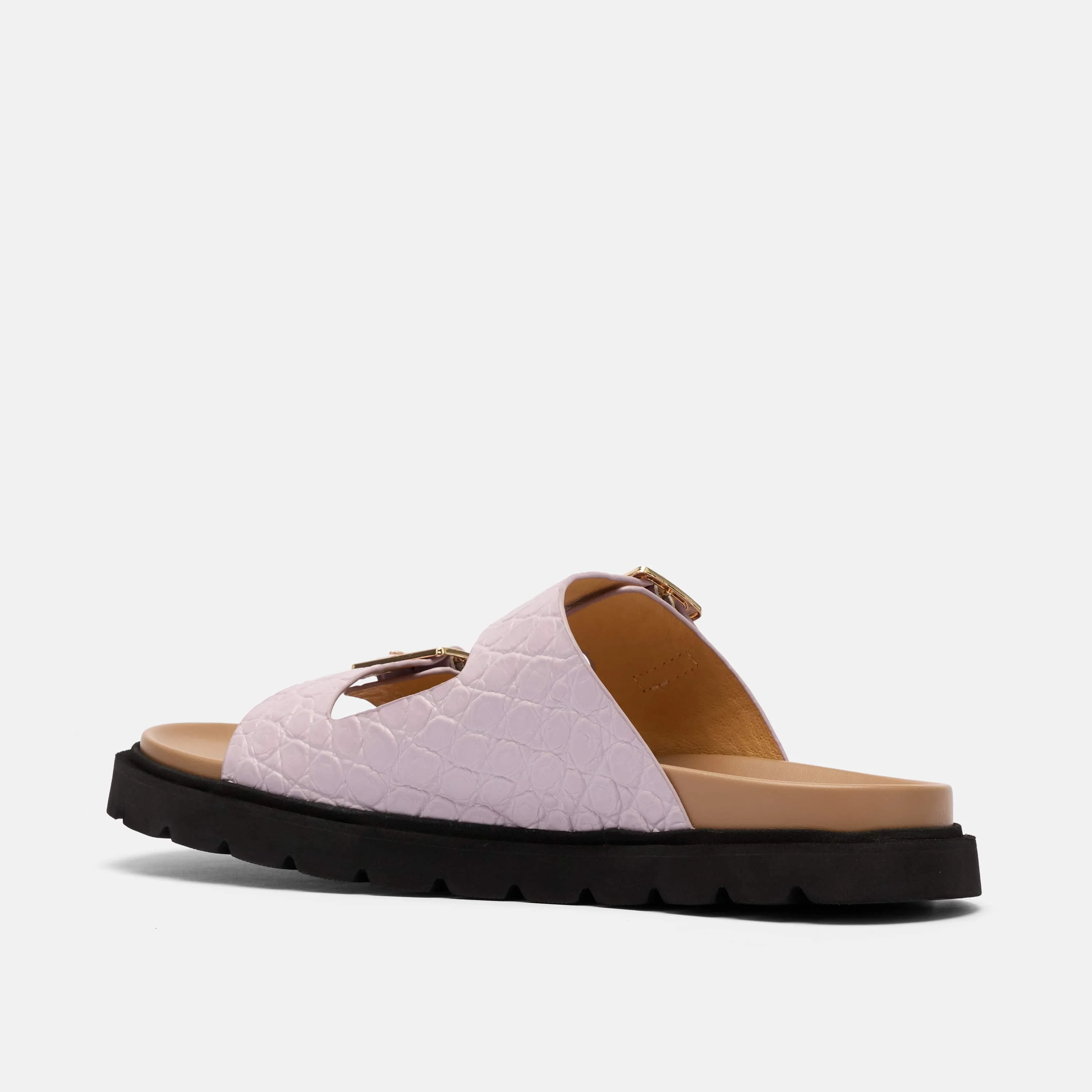 Ms. Monaco Lavender Crocskin Leather Strap Sandals - Image 4