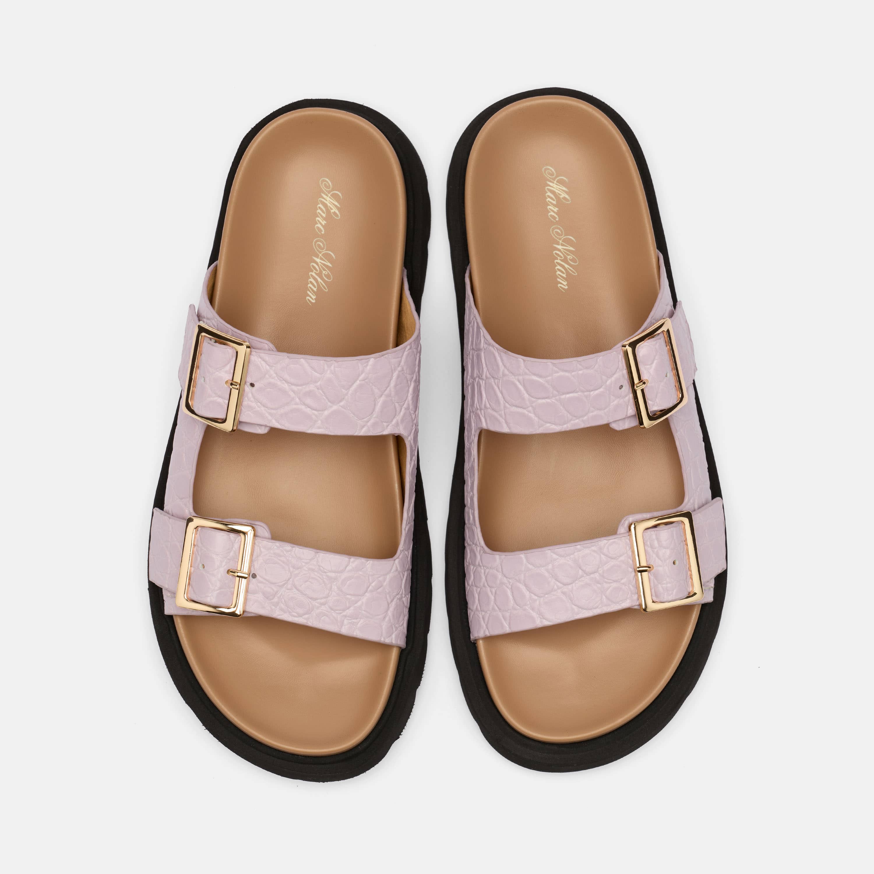 Ms. Monaco Lavender Crocskin Leather Strap Sandals - Image 5
