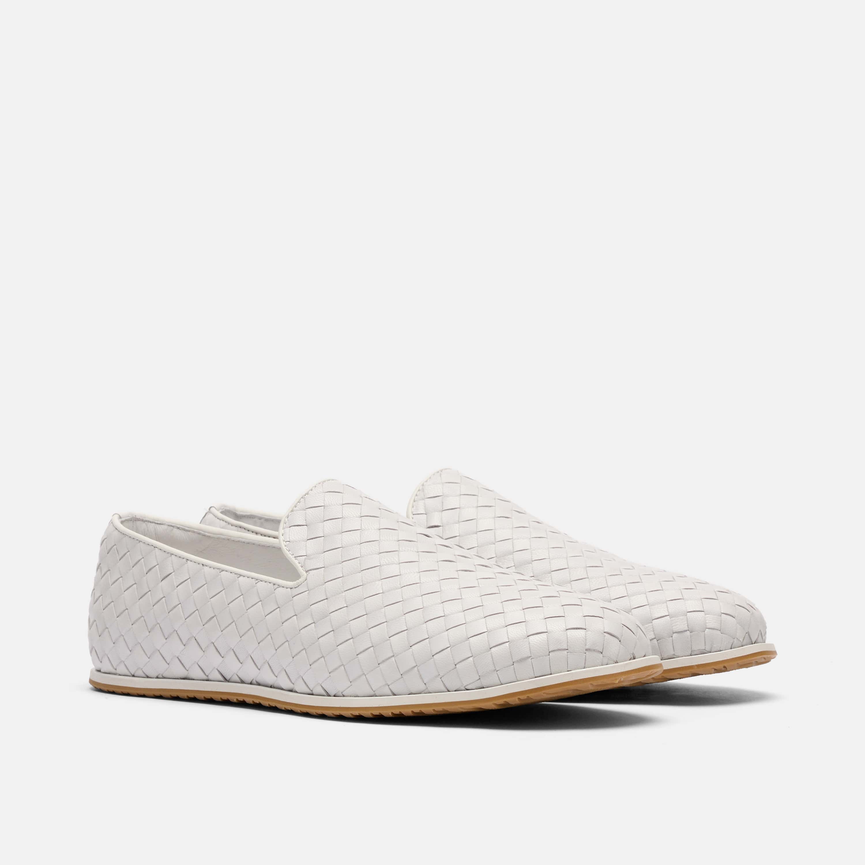 Portofino White Woven Leather Venetian Loafers - Image 2