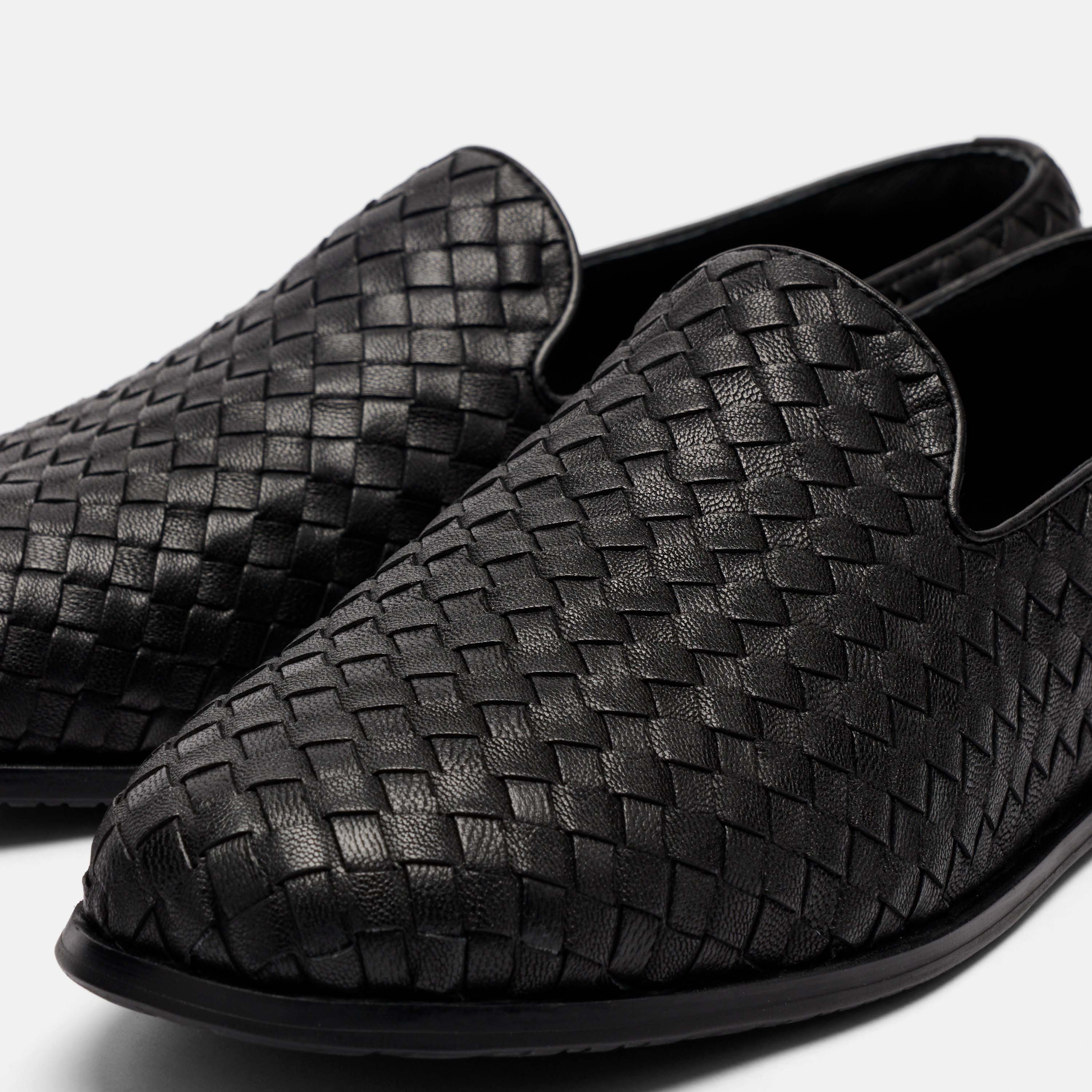 Portofino Black Woven Leather Venetian Loafers - Image 3
