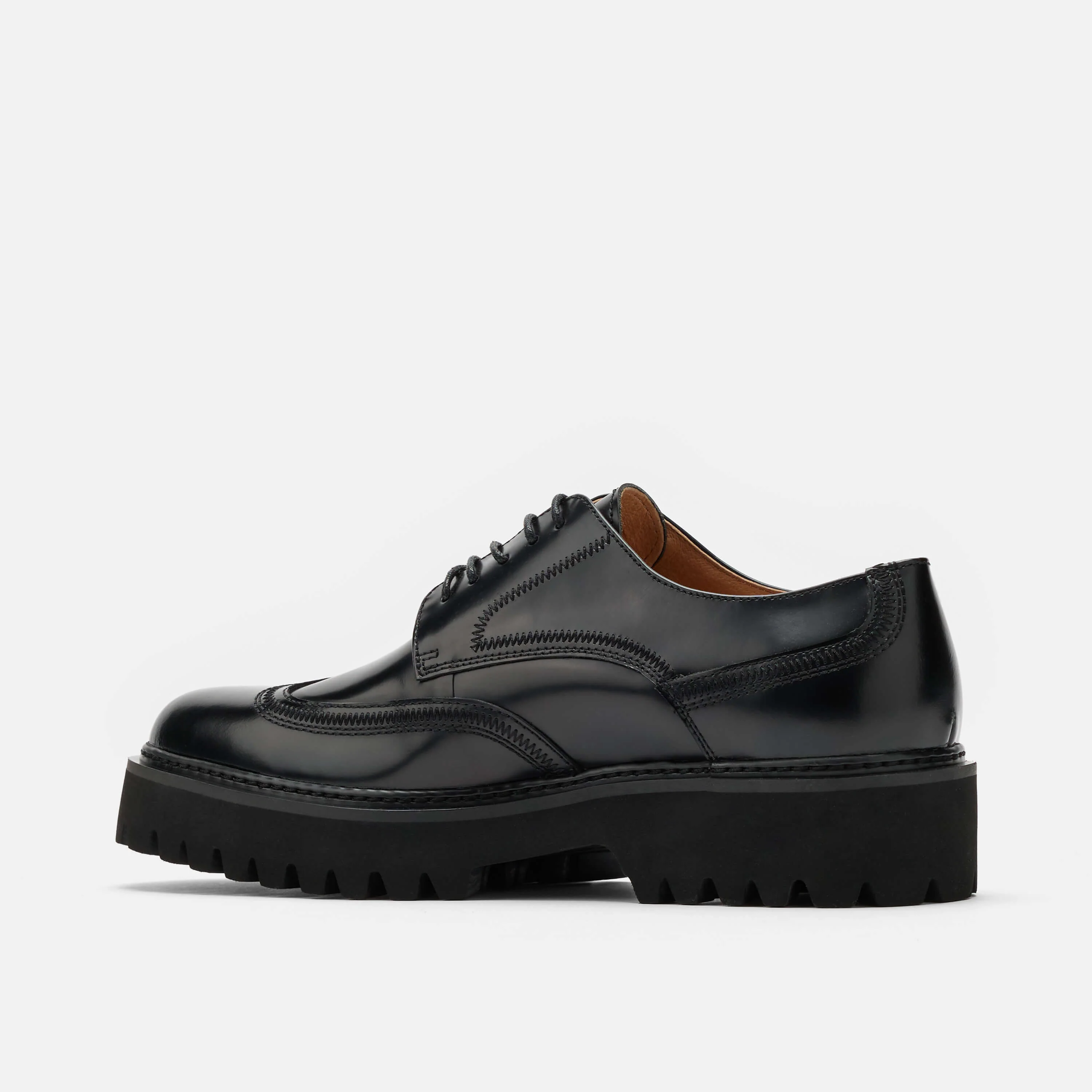 Ronan Black Brushed Leather Lug Wingtip Shoes - Image 5